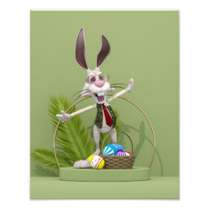Foto Conejo Toon de pie cerca de huevos de Pascua