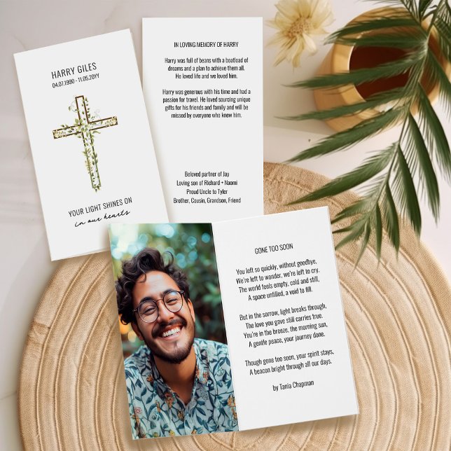 Foto conmemorativa se fue muy pronto tarjeta de or (Funeral Memorial Prayer Card Keepsake by Darling & May)