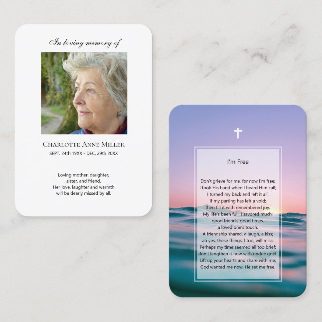 Foto conmemorativa tarjeta de oración Yo soy libre (Anverso / Reverso)