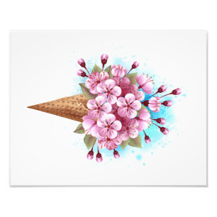 Foto Cono de waffle de helado de Sakura rosa