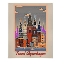 Copenhague de viajes, afiche vintage,