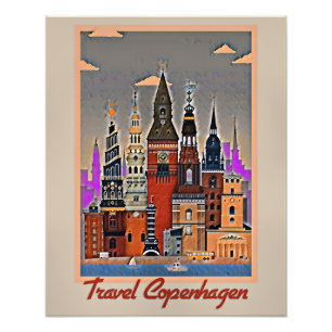 Foto Copenhague de viajes, afiche vintage,