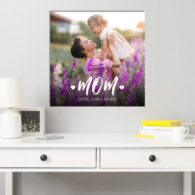 Foto Corazón de mamá simple personalizado (Personalized "Mom" custom photo poster. )