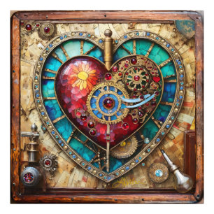 Foto Corazón de vidrio tintado de girasol serie Steampu