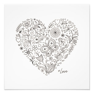 Foto Corazón Floral Garabato Arte de Línea Botánica Rom