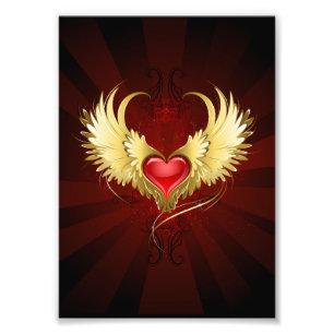 Foto Corazón Rojo con Alas Doradas