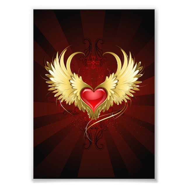 Foto Corazón Rojo con Alas Doradas (Frente)