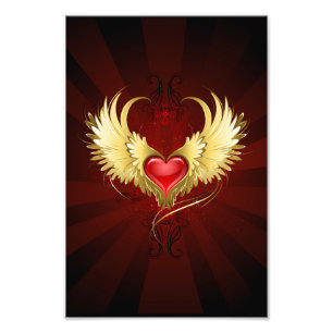 Foto Corazón Rojo con Alas Doradas