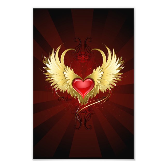 Foto Corazón Rojo con Alas Doradas (Frente)