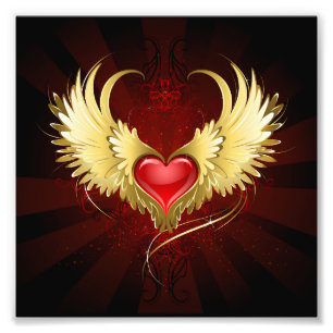 Foto Corazón Rojo con Alas Doradas