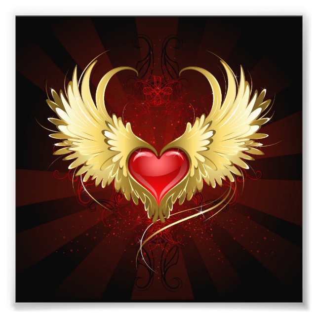 Foto Corazón Rojo con Alas Doradas (Frente)
