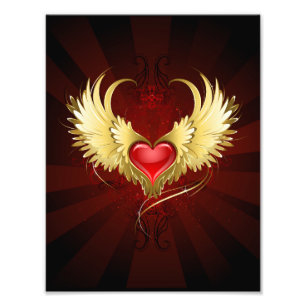 Foto Corazón Rojo con Alas Doradas