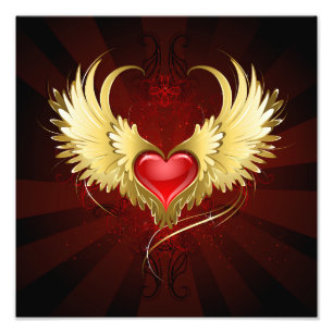 Foto Corazón Rojo con Alas Doradas
