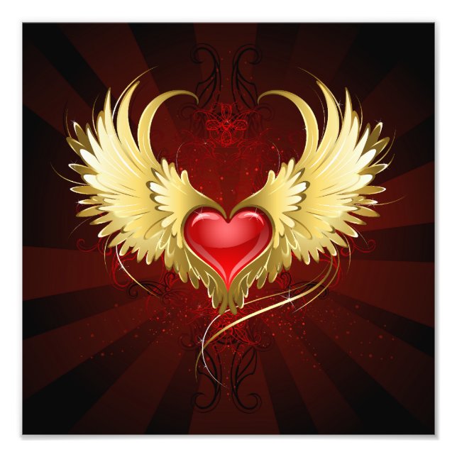 Foto Corazón Rojo con Alas Doradas (Frente)