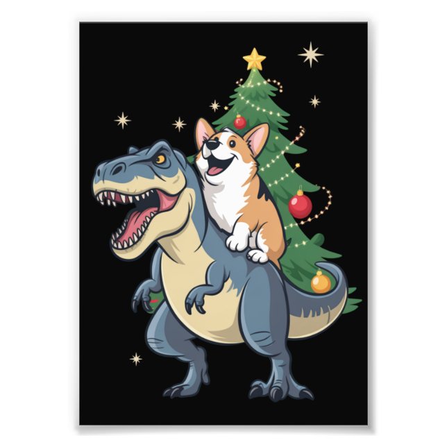 Foto Corgi Navidad Dinosaurio Árbol Rex Fiesta Navidad  (Frente)
