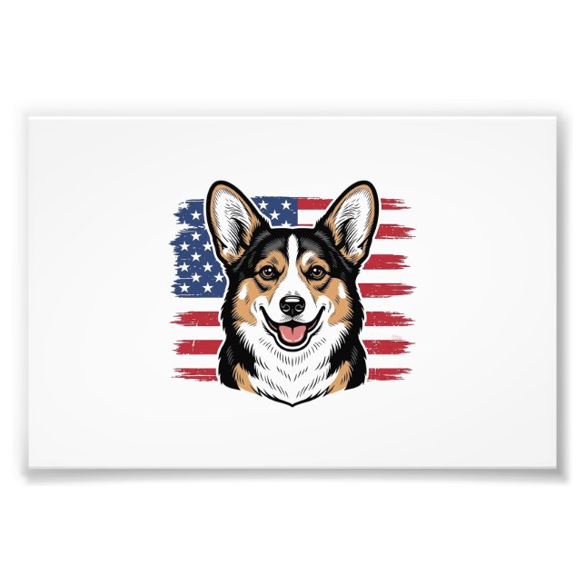 Foto Corgi Patriótico Bandera Americana Diseño Vector V (Frente)