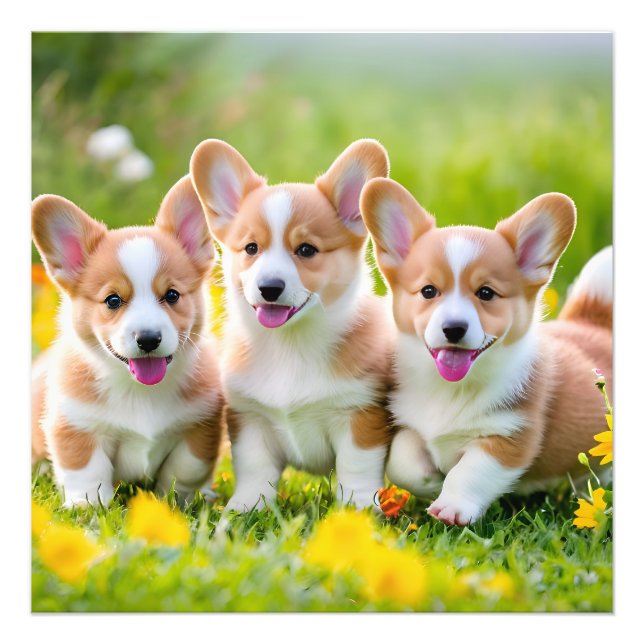 Foto Corgies jugando en la hierba (Frente)