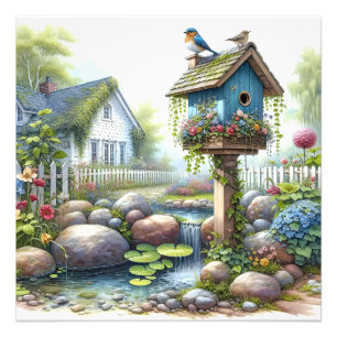 Foto Cottagecore Pajarera Jardín Acuarela