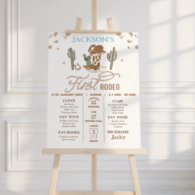 Foto Cowboy Brown primer Poster de la fecha de nacimien (First Rodeo Milestone Sign, Rodeo 1st Birthday Milestone Sign Boy, 1st Rodeo Milestone Board, )