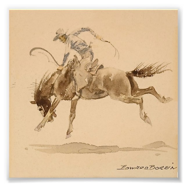Foto Cowboy en un maldito caballo por Edward Borein (Frente)
