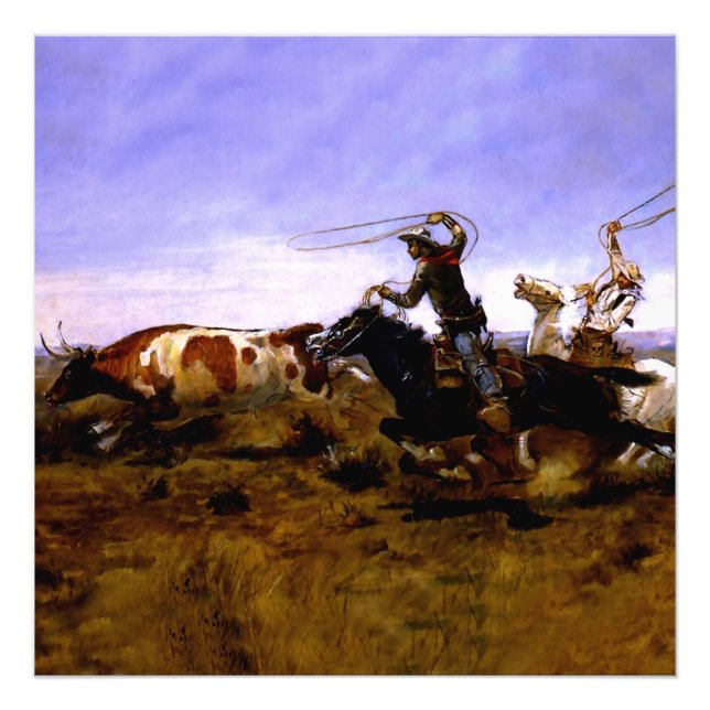 Foto "Cowboys Roping a Steer" por Charles M Russell (Frente)