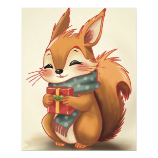 Foto Cozy Squirrel with a Gift – Whimsical Winter Woodl