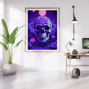 Foto Cráneo gótico celeste con sueño floral encantado