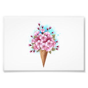 Foto Crema rosa de hielo Sakura Waffle Cone