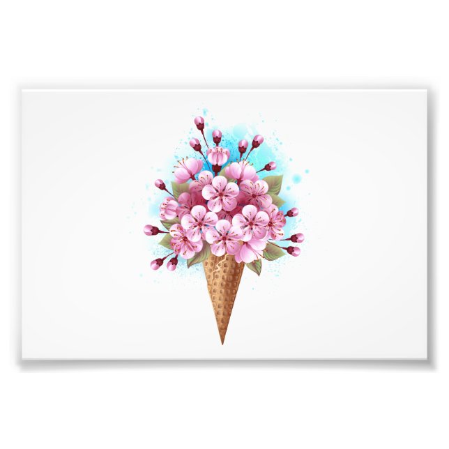 Foto Crema rosa de hielo Sakura Waffle Cone (Frente)