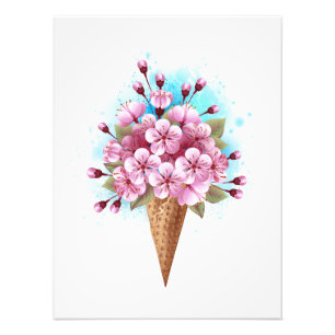 Foto Crema rosa de hielo Sakura Waffle Cone