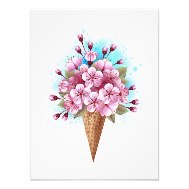 Foto Crema rosa de hielo Sakura Waffle Cone (Frente)