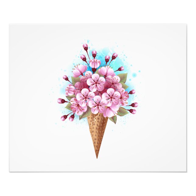 Foto Crema rosa de hielo Sakura Waffle Cone (Frente)