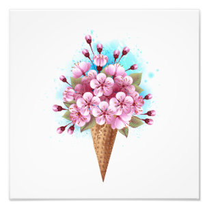Foto Crema rosa de hielo Sakura Waffle Cone