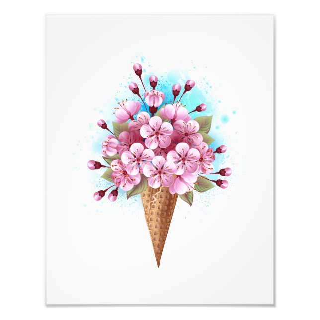 Foto Crema rosa de hielo Sakura Waffle Cone (Frente)