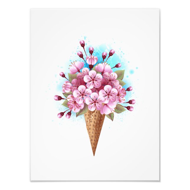 Foto Crema rosa de hielo Sakura Waffle Cone (Frente)