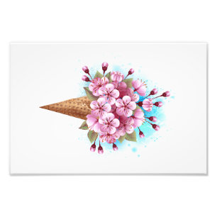 Foto Crema rosa de hielo Sakura Waffle Cone