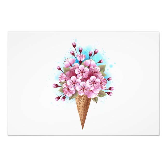 Foto Crema rosa de hielo Sakura Waffle Cone (Frente)