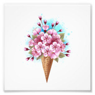 Foto Crema rosa de hielo Sakura Waffle Cone