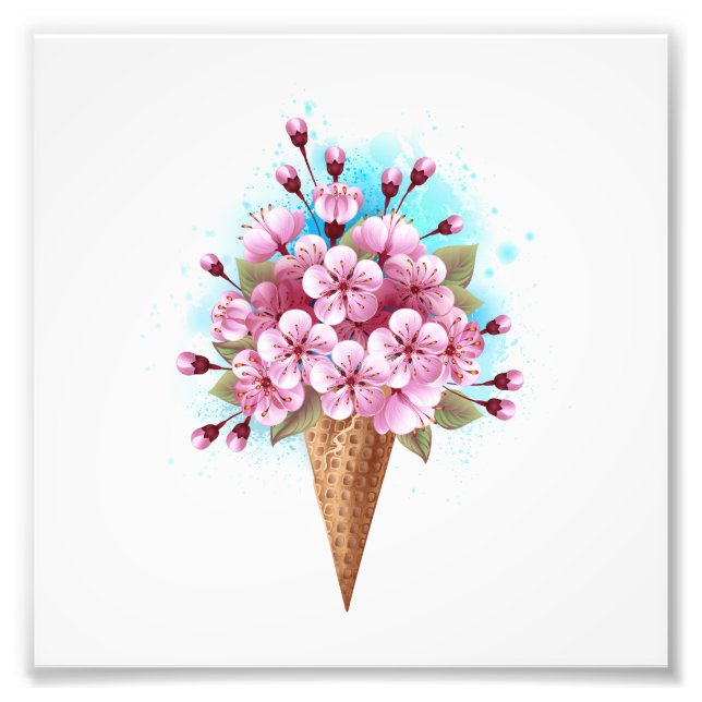 Foto Crema rosa de hielo Sakura Waffle Cone (Frente)