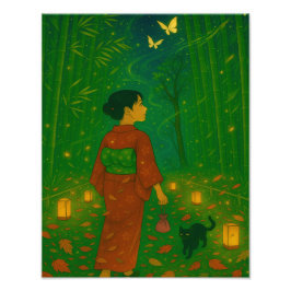 Foto Crepúsculo en el bosque de Bambú - Chica Kimono