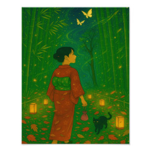 Foto Crepúsculo en el bosque de Bambú - Chica Kimono