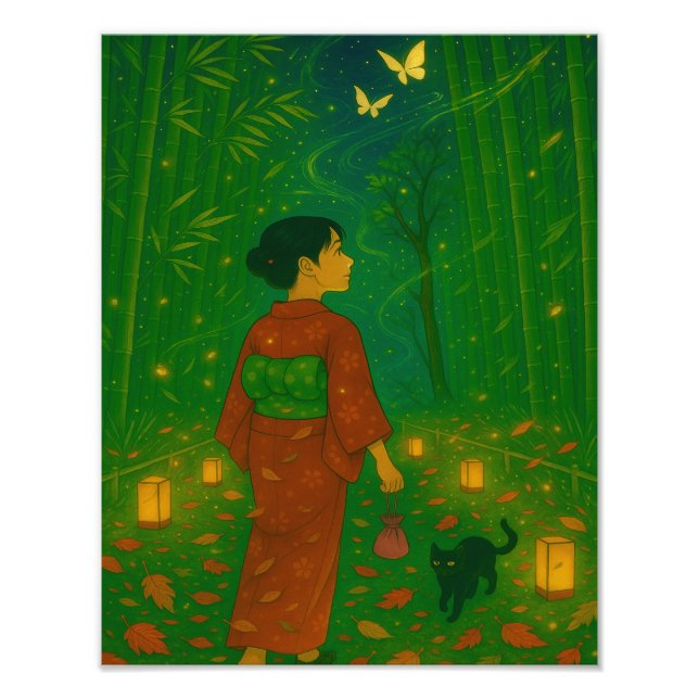 Foto Crepúsculo en el bosque de Bambú - Chica Kimono (Frente)