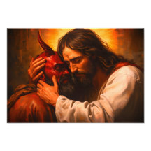 Cristo abrazando la impresión Poster de Lucifer