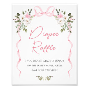 Foto Croquette Pink Bow Floral Baby Shower Diaper Rótul