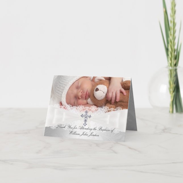Foto Cross Lace Baptism Gracias Tarjeta (Anverso)