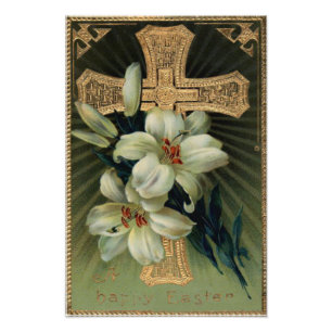 Foto Cruz cristiana de oro lirio de Pascua