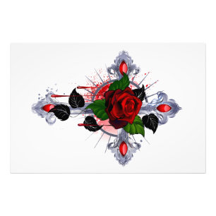Foto Cruz de Plata con una Rosa Roja