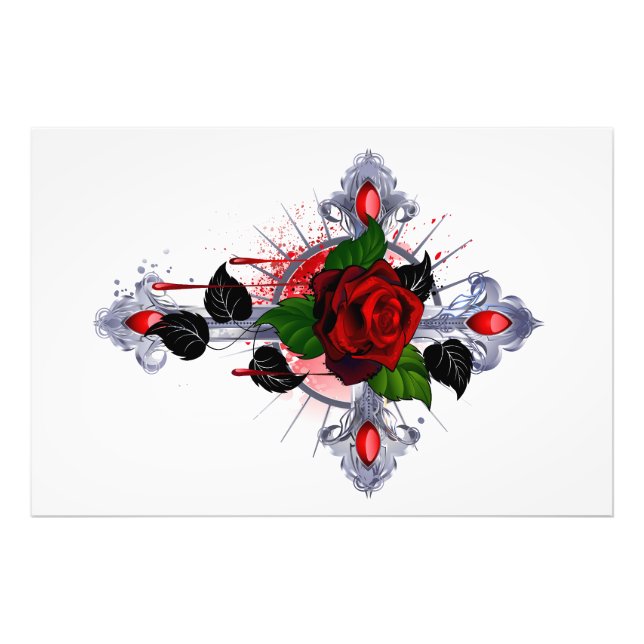 Foto Cruz de Plata con una Rosa Roja (Frente)