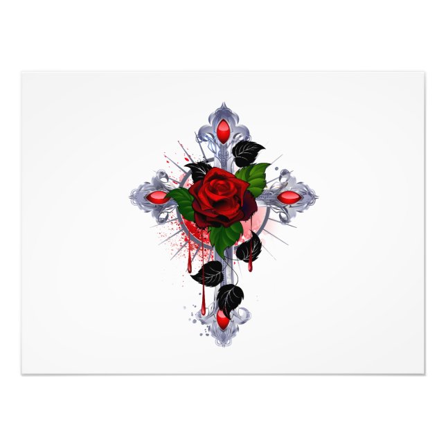 Foto Cruz de Plata con una Rosa Roja (Frente)