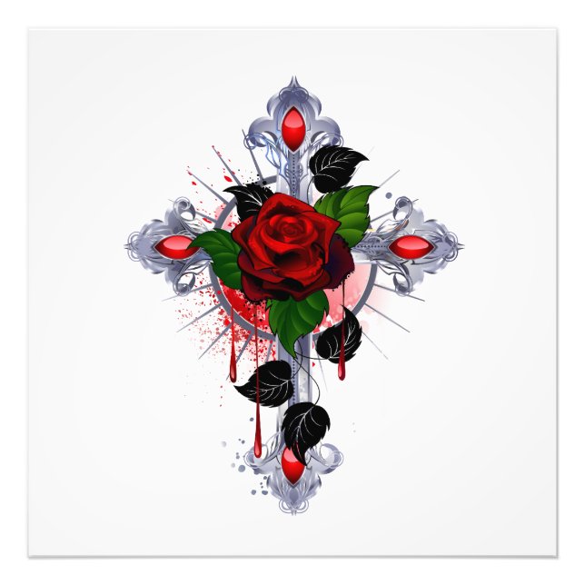 Foto Cruz de Plata con una Rosa Roja (Frente)